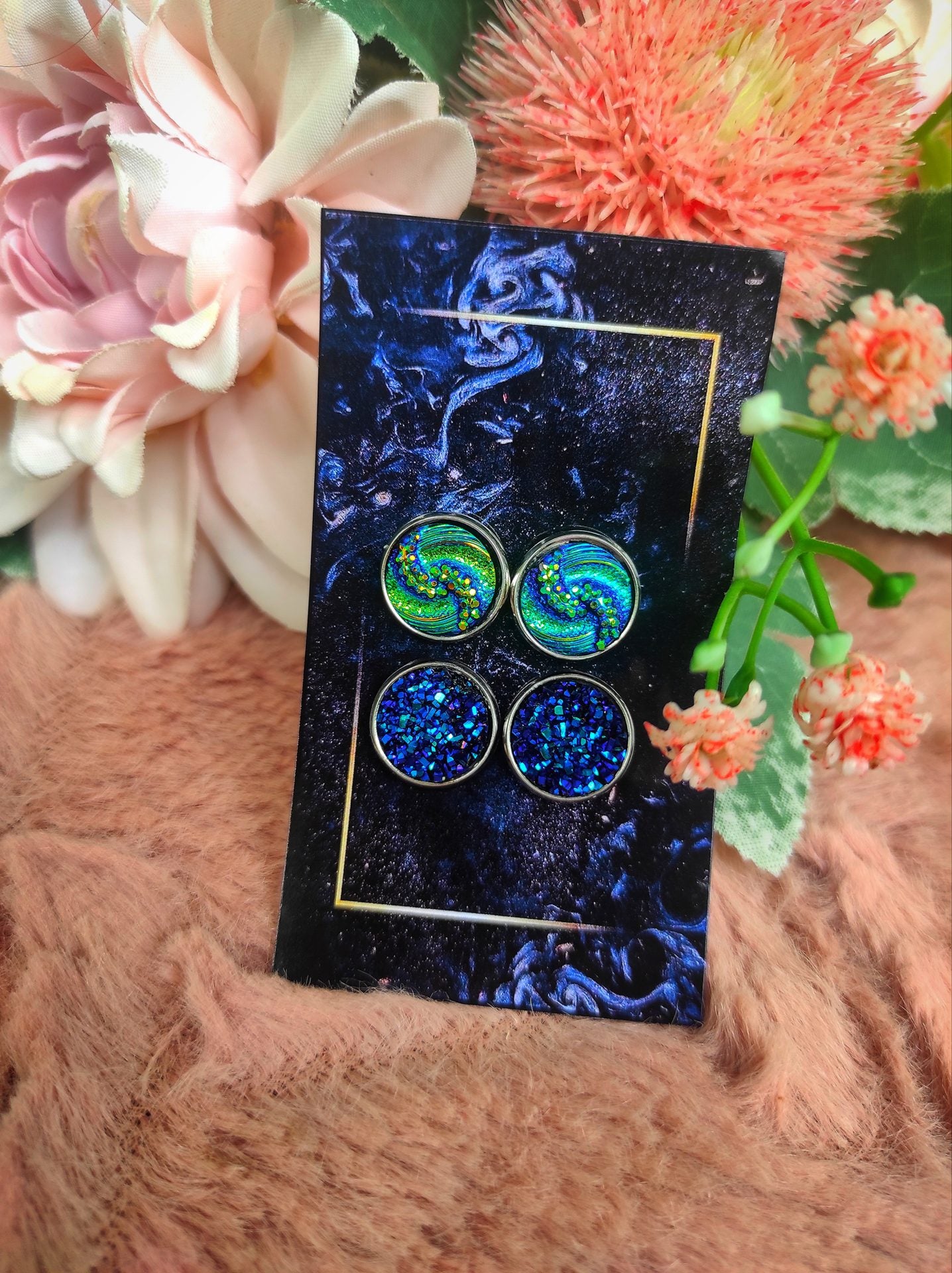 Csavart kék druzy fülbevaló szett